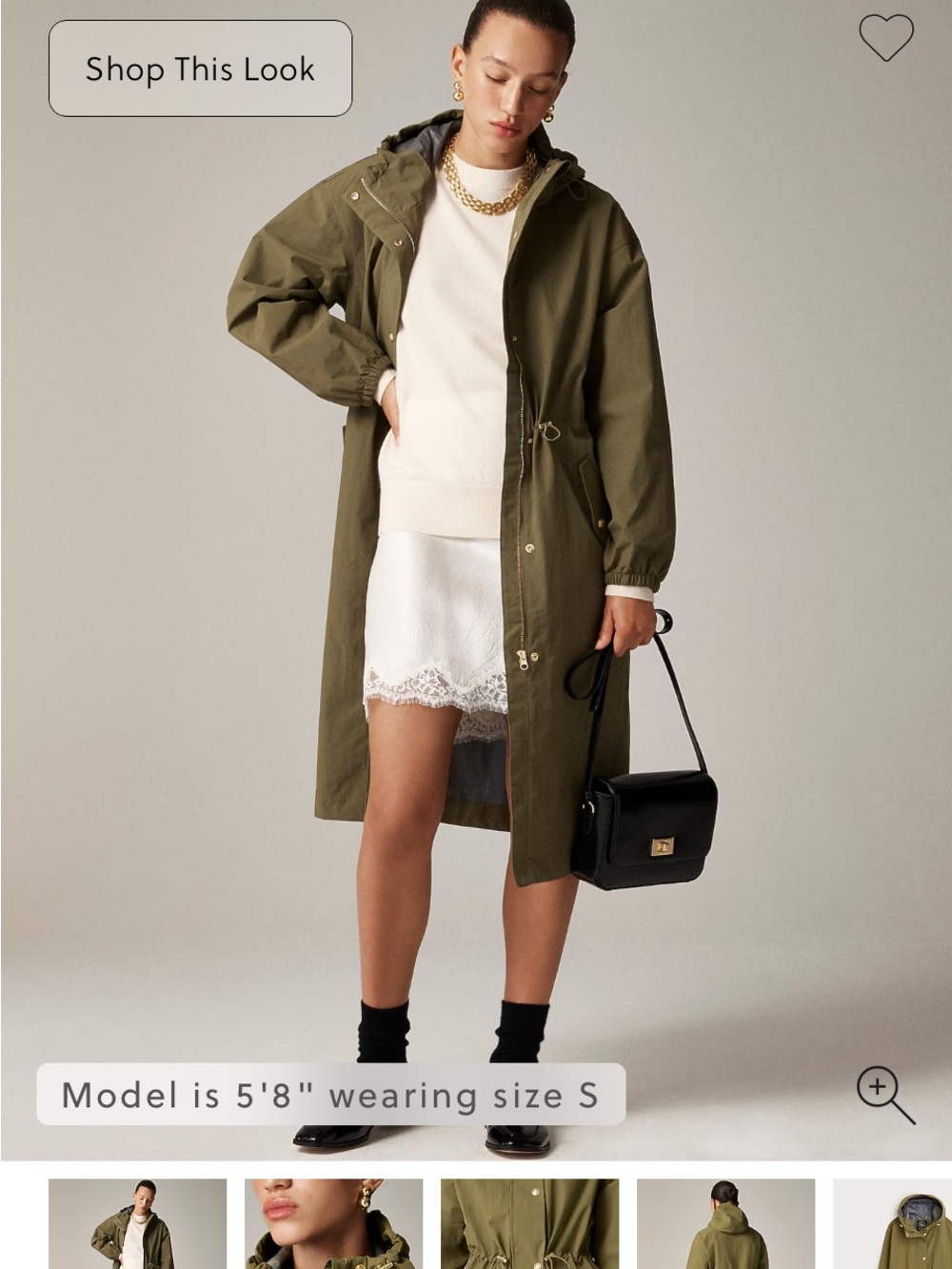 J. Crew “The Perfect RainCoat” Olive Hooded Trench Coat
